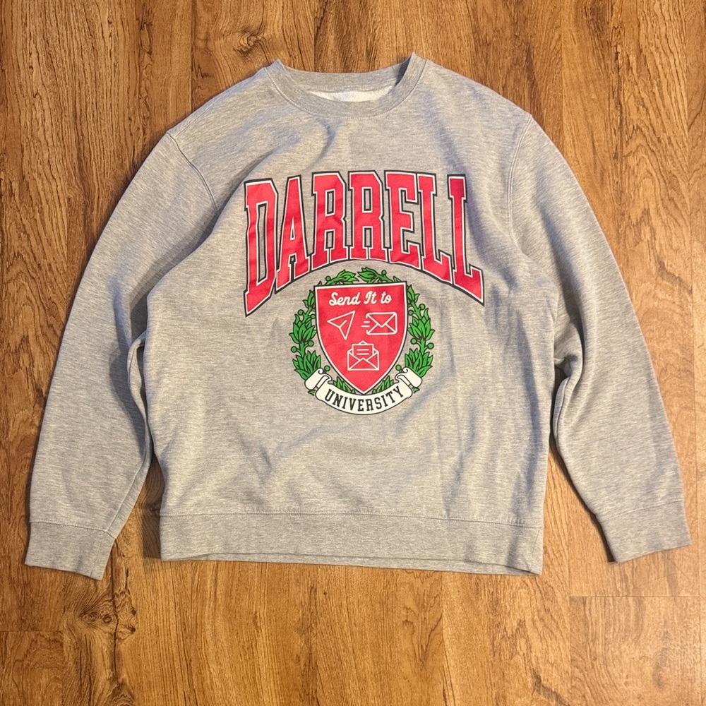 LALA Kent Send It To Darrel Crewneck Sweatshirt Women L Gray